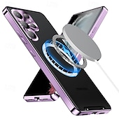 رخيصةأون جراب سامسونج-هاتف غطاء من أجل سامسونج جالاكسي S24 S23 S22 S21 Ultra Plus S21 FE اس 25 الترا حالة الامتزاز المغناطيسي مع ماجسيف حامي عدسة الكاميرا دعم الشحن اللاسلكي ضد الصدمات أكريليك سبائك الألومنيوم