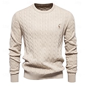 economico maglione pullover da uomo-maglione da uomo in cotone con ricamo giraffa, girocollo, classico pullover lavorato a maglia con motivo a torsione per uomo