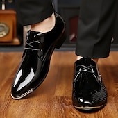 baratos Formal-sapatos oxford masculinos de couro envernizado - sapatos sociais elegantes com cadarço e design texturizado para negócios e ocasiões especiais