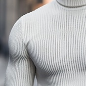 cheap Ribbed Knit Tee-Men&#039;s T Shirt Muscle Shirt Long Sleeve Shirt Mock Turtleneck Long Sleeve Turtleneck Rolled collar Fall &amp; Winter Plain Lightweight Classic Casual Ribbed Outdoor Casual Sports White Top Tee for Men