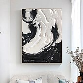 economico Quadri astratti-dipinto a mano bianco nero con texture pittura oversize 3d fatto a mano arte murale geometrica astratta grande dipinto minimalista bianco nero con texture per soggiorno camera da letto decorazione