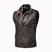 baratos Gilets-Homens Colete Gilet Casamento Festa / Eventos Diário Moda Negócio Outono &amp; inverno Bolsos Tosão Pele PU Térmico / Quente Tecido Zíper Colarinho Chinês Normal Café Colete