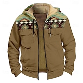 economico Hoodie Etnici Vintage-Per uomo Azteca Vello Felpa con cappuccio Felpe Felpa con cappuccio Manica lunga Felpa con cappuccio Con cappuccio Di tendenza Stampa 3D Per eventi Abbigliamento di strada Marrone Cerniera Tasche
