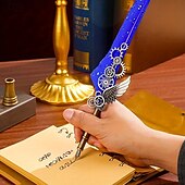 preiswerte Mal-, Zeichen- und Künstlerbedarf-1 Set Geschenkbox, Federkiel, Kalligraphie-Stift und Tintenschreiber-Set, antikes Schreiben, Quilt-Tintenfeder, mechanisches Getriebe, Steampunk-Federkiel zum Zeichnen, Signieren und für