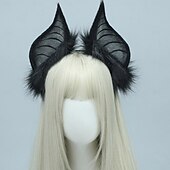 abordables Accessoires de coiffure-oreilles de chat chauve-souris en fausse fourrure bandeaux mignon déguisement d&#039;halloween cosplay costume fait à la main animal oreilles en fourrure cerceau de cheveux femmes