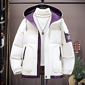 preiswerte Daunenjacken &amp; Parkas für Herren-Herren Outdoorjacke Wintermantel puffer jacket Winterjacke Sport &amp; Natur Warm Herbst Winter Solide / einfarbig Mit Kapuze Kurz Schwarz Weiß Khaki Armeegrün Jacken
