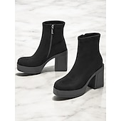 baratos Botas de tornozelo-Mulheres Botas Botas com salto Sapatos de camurça Escritório Trabalho Diário Botas Botas Tornozelo Ziper Salto Robusto Ponta Redonda Moda Camurça Mocassim Preto