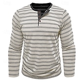 economico Maglietta casual Henley-Per uomo Maglietta con bottoni Maglietta Maglia Henley Camicia a Maniche Lunghe Manica Lunga Henley Primavera &amp; Autunno A righe Moda Designer Essenziale Bottoni Vacanza Streetwear Uscire Nero Bianco