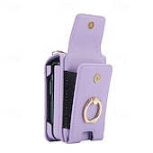 cheap Samsung Cases-Phone Case For Samsung Galaxy Z Flip 7 Z Flip 6 Z Flip 5 Z Flip 4 Z Flip 3 Back Cover Ring Holder with Lanyard with Wrist Strap Retro TPU PU Leather