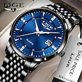 cheap Quartz Watches-LIGE Men Quartz Watch Minimalist Calendar Stainless Steel Watch