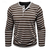 economico Maglietta casual Henley-Per uomo Maglietta con bottoni Maglietta Maglia Henley Camicia a Maniche Lunghe Manica Lunga Henley Primavera &amp; Autunno A righe Moda Designer Essenziale Bottoni Vacanza Streetwear Uscire Nero Bianco
