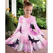 levne Dívčí halloweenské kostýmy-předvečer Všech svatých Girls &#039; 3D Grafika Čarodějnice Netopýr Šaty Dlouhý rukáv Léto Jaro Denní Dovolená Krásná Sladký Děti 4-12 let Volnočasové šaty Áčkové šaty Délka ke kolenům Polyester Běžný