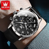 abordables Montres à quartz-Montre en Quartz pour Hommes OLEVS Montre de Mode Décontractée avec Phase de Lune Calendrier Lumineux Chronographe Montre en Cuir