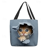 billiga Hand- och toteväskor-tygpåse med söt kattungetryck för kvinnor - hållbar shoppingväska i canvas med 3d-kattdesign för kattälskare och dagligt bruk
