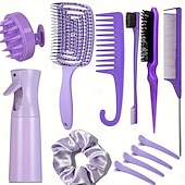 cheap Hair Styling Accessories-12pcs Complete Hair Styling Comb Set - Versatile Detangling &amp; Teasing Combs, Edge &amp; Rat Tail Brushes, Scalp Massager, Spray Bottle - Ideal for All Hair Types &amp; Daily Use