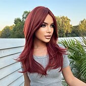 economico Parrucche trendy sintetiche-Parrucche sintetiche Uniformi Costumi di carriera Da principessa Liscio Kinky liscia Parte di mezzo Taglio scalato A macchina Parrucca 22 pollici Marrone / Borgogna Capelli sintetici Per donna