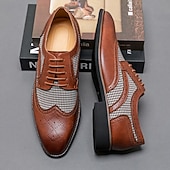 Недорогие Броги-мужские коричневые оксфорды из искусственной кожи с узором «гусиная лапка» и деталями в стиле «брог» — классические туфли для деловых встреч и свадеб