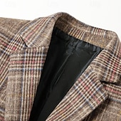 voordelige Trenchcoat voor heren-Voor heren Wollen jas Overjas Regenjas Lange trenchcoat Dagelijks Vakantie Herfst winter Polyester Thermisch Warm Winddicht bovenkleding Kleding Modieus Klassiek Ruitjes Zak Revers Enkele rij knopen