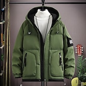 preiswerte Daunenjacken &amp; Parkas für Herren-Herren Outdoorjacke Wintermantel puffer jacket Winterjacke Sport &amp; Natur Warm Herbst Winter Solide / einfarbig Mit Kapuze Kurz Schwarz Weiß Khaki Armeegrün Jacken