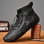abordables Bottines-bottines décontractées en similicuir marron clair pour hommes avec détails cousus à la main, tige en tricot et lacets à bascule réglables - conception confortable et robuste pour l&#039;extérieur et le quotidien