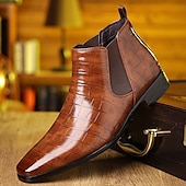 baratos Botas do Chelsea-Botas chelsea masculinas pretas com padrão de crocodilo em couro sintético - elegantes botas de cano curto sem cadarço para uso formal e profissional
