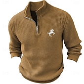 levne pánské svetry s potiskem-Pánské Kůň Pulovrový svetr Svetr na zip Polo svetr Límec na zip Retro Na běžné nošení Párty večerní šaty Denní Výšivka Pletenina Teplé Dlouhý rukáv Podzim Zima Černá Armádní zelená Hnědá