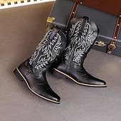 levne Cowboy &amp; Western Boots-pánské černé westernové kovbojské boty – vyšívaný shaft s klasickou špičatou špičkou, vintage styl pro rodeo nebo běžné nošení