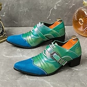 olcso Félig formális-férfi irizáló csatos pántos oxford cipő kék velúr orrral és kígyó pikkelymintás műbőr – merész vintage stílusú hegyes orrú ruhacipő