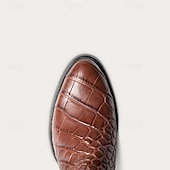 levne Cowboy &amp; Western Boots-pánské hnědé westernové kovbojské boty s krokodýlím potiskem z umělé kůže - vintage styl, ideální pro outdoorové i běžné nošení