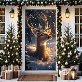 billige juledørdeksler-juledørdekorasjoner dørdeksler juletre farget glass dør billedvev dør gardin dekorasjon bakteppe dør banner for inngangsdør gårdshus ferie fest dekor forsyninger innendørs/utendørs