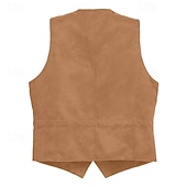 baratos Velho Oeste-Retro Vintage Vest Waistcoat West Cowboy Solid Color V Neck Fancy Dress Men's Bachelorette Party Adults' Vest