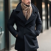 preiswerte Herren-Blazer &amp; -Anzüge-Herren Wintermantel Peacoat Trenchcoat Outdoor Freizeitskleidung Herbst Winter Polyester warm Oberbekleidung Bekleidung Modisch Strassenmode Glatt Tasche Kargen Doppelreihiger Verschluss