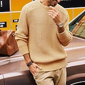 economico maglione pullover da uomo-Per uomo Felpa Pullover Maglione A coste Maglia Top regolari Lavorato a maglia Taglio attillato Liscio Rotonda Contemporaneo moderno Ufficio Da tutti i giorni Abbigliamento Inverno Nero Cachi S M L