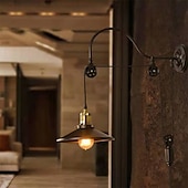 cheap Indoor Wall Lights-Vintage Retro Wall Light Indoor Wall Sconce Adjustable Industrial Style Black Metallic Lamp with Pulley Design 110-240V