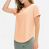 tanie Koszulki biegowe i topy-Damskie Běžecké tričko Krótki rękaw Tee Tshirt Codzienny Athleisure Solidne kolory Szybkie wysychanie Miękka Oddychający Trening w siłowni Chodzenie Jogging Odzież sportowa Odzież sportowa Morelowy