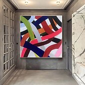 billiga Abstrakta målningar-handgjord 3d färgglad oljemålning på duk stor handmålad abstrakt strukturerad palettkniv boho oljemålning väggkonst anpassade samtida minimalistiska konstverk för vardagsrum sovrum heminredning