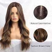 economico Parrucche trendy sintetiche-parrucca parrucche sintetiche lunghe per donne parrucche per capelli ondulati naturali parte centrale parrucche resistenti al calore dall&#039;aspetto naturale