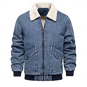 billige Denimjakker-Herre Fleece-jakke Jean jakke Denimjakker Fritid / hverdag Høst vinter Fargeblokk Fritid Knaphul Normal Mørkegrå Mørkeblå Lyseblå Jakker