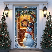 Christmas Door Decorations Door Covers Xmas Whimsical Snowmans Door Tapestry Door Curtain Decoration Backdrop Indoor/Outdoor Door Banner for Front Door Farmhouse Holiday Party Decor Supplies 26