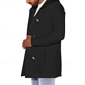 billiga Trenchcoat för män-Herr Peacoat Trenchcoat Dagligen Semester Höst vinter 50% bomull Håller värmen Ytterkläder Kläder Mode Klassisk Slät Ficka Huva Dubbelknäppt