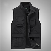 preiswerte Men&#039;s Vest-Herren Weste Angelweste Weste für Wanderer Täglich Verabredung Urlaub Modisch Brautkleider schlicht Frühling Sommer Gitter Tasche Polyester Atmungsaktiv Komfortabel Glatt Reisverschluss Ständer