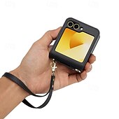 baratos Capa Samsung-telefone Capinha Para Samsung Galaxy Z Flip 7 Z Virar 6 Z Flip 5 Z Flip 4 Z Flip 3 Capa traseira com cordão com pulseira Slot para cartão TPU Metal Couro PU