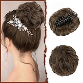 economico Chignon-Chignon Chignon Con clip Capelli sintetici Pezzo di capelli Estensione capelli Ondulato Feste Giornaliero Da tutti i giorni Marrone Medio Castano Castano dorato