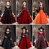 levne Šaty s pohádkovým motivem-Děti Dívčí Šaty na párty Pevná barva Krátký rukáv Dlouhý rukáv 3/4 délka rukávu Výkon Halloweenská párty Síťka Princeznovské Cosplay kostým Sladký Síťka Do půli lýtek Plášťové šaty Tylové šaty Léto