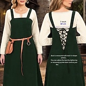 ieftine Rochie-Șorț viking medieval pentru femei, cu rochie tunică cu dantelă la spate, 2 buc ținute pentru larp ren faire târg renascentist, carnaval, rochie de halloween