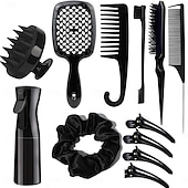 cheap Hair Styling Accessories-12pcs Complete Hair Styling Comb Set - Versatile Detangling &amp; Teasing Combs, Edge &amp; Rat Tail Brushes, Scalp Massager, Spray Bottle - Ideal for All Hair Types &amp; Daily Use
