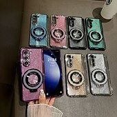 Χαμηλού Κόστους Samsung Θήκη-τηλέφωνο tok Για Z Διπλώστε 6 Z Fold 5 Z Fold 4 Z Fold 3 Πίσω Κάλυμμα με βάση στήριξης Υποστήριξη ασύρματης φόρτισης Bling Glitter Shiny Ρετρό TPU Επιμετάλλωση