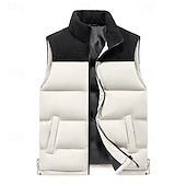 abordables Gilets-Homme Doudoune Sans Manche Gilet matelassé Gilet du quotidien Rendez-vous Vacances Mode Décontractées Automne hiver Patchwork Poche Polyester Chaud Confortable Plein Poche fermeture Éclair Mao