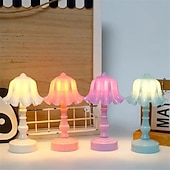 baratos Candeeiros de mesa-Abajur de mesa led com flor de concha colorida de macaron, quarto &amp;luz noturna de mesa de jantar, decoração moderna simples, botão alimentado por bateria 1pc