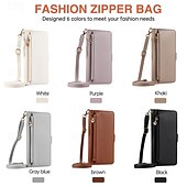 abordables Coques autres téléphones-téléphone Coque Pour Pixel 9 Pro Pixel 9 Pro XL Pixel 8 Pro Pixel 8 Pixel 7 Pixel 7 Pro Pixel 6 Pixel 6 Pro Coque Arriere Avec Support fermeture Éclair avec lanière Rétro TPU faux cuir